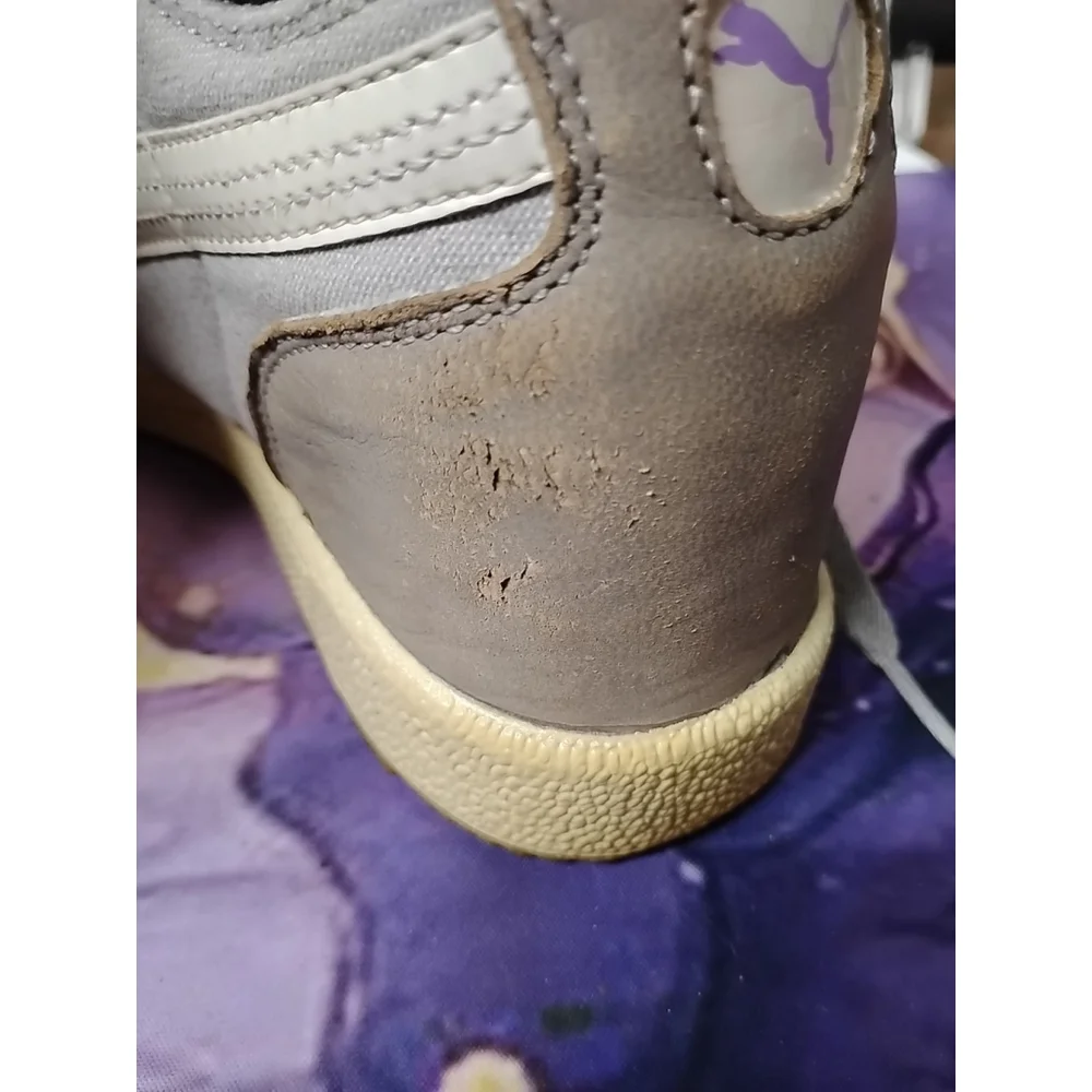Puma Contact‎ Sky Sneaker Womens Size 6 Gray Suede Leather High Double Strap